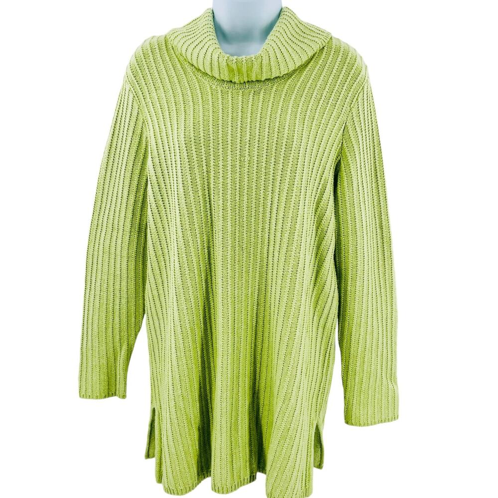 J Jill Green Cotton Cowl Neck Long Sleeve Oversize Pullover Tunic Sweater M - Picture 2 of 10